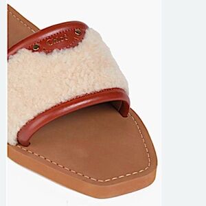 Chloe Woody Shearling & Leather Flat Sandals